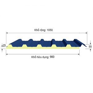 Tấm lợp 3 lớp PU cách nhiệt cán 06 sóng