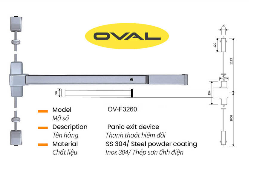 Bản vẽ thanh đẩy thoát hiểm đôi Oval VN