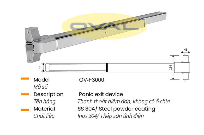 Bản vẽ thanh đẩy thoát hiểm đơn Oval VN