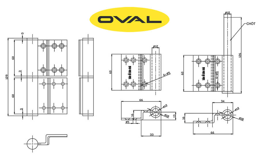 Bản vẽ bản lề Inox 304 Oval Việt Nam